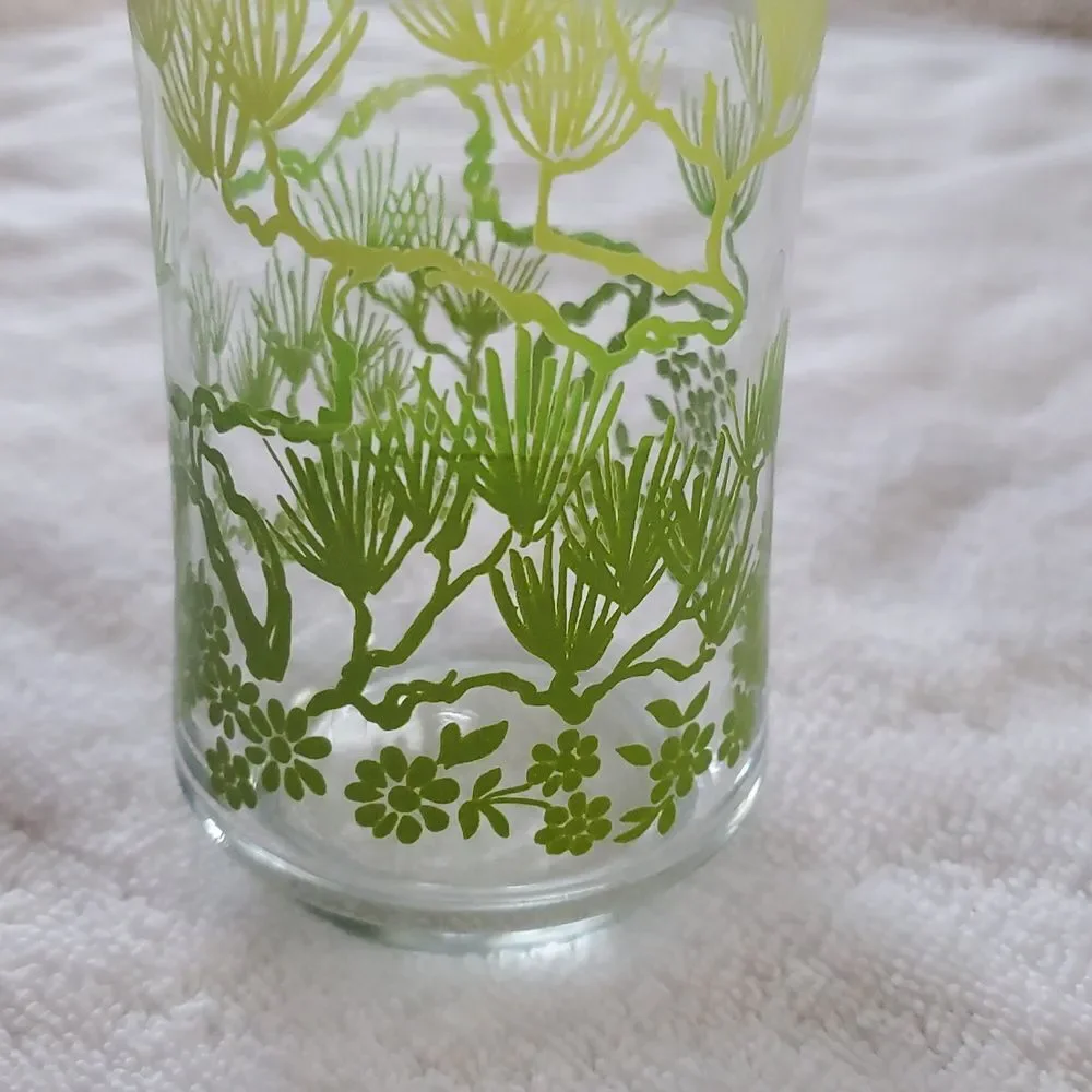 Drinking Fern Glass MCM Libbey Green Ginkgo Leaves 16ozs Highball vintage